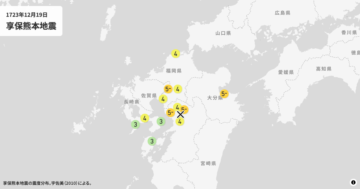 1723年享保熊本地震の震度分布