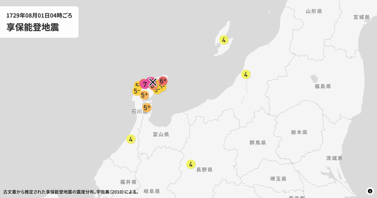 1729年享保能登地震の震度分布