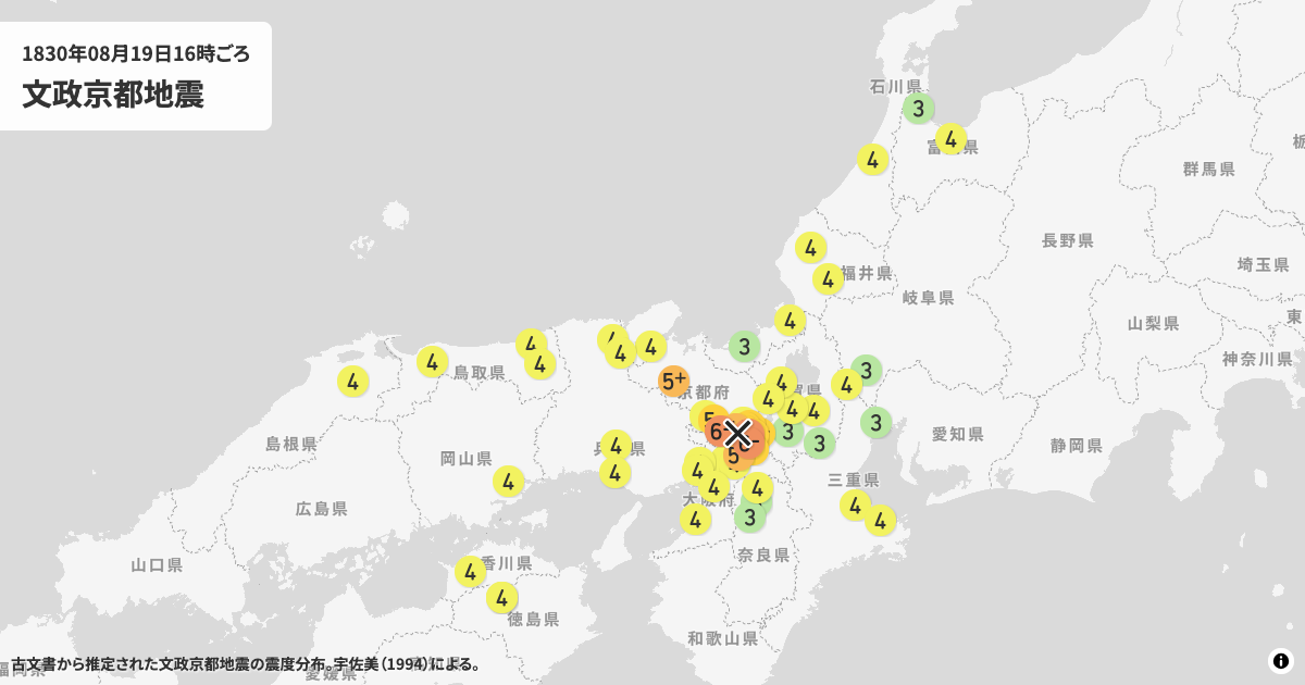 1830年文政京都地震の震度分布