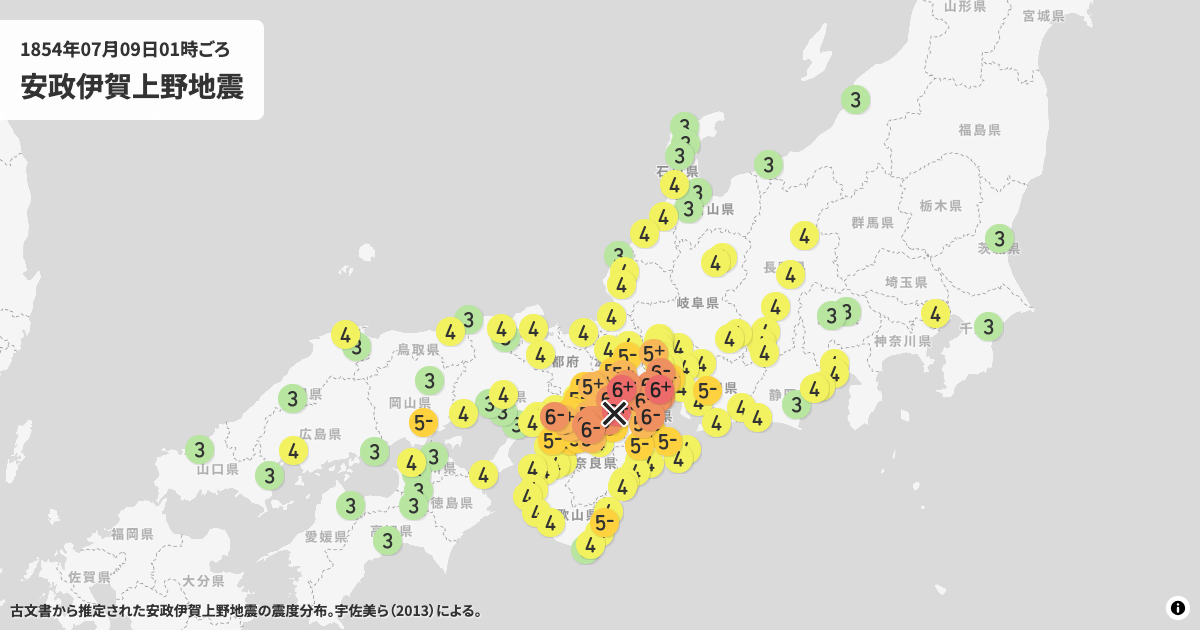 1854年安政伊賀上野地震の震度分布