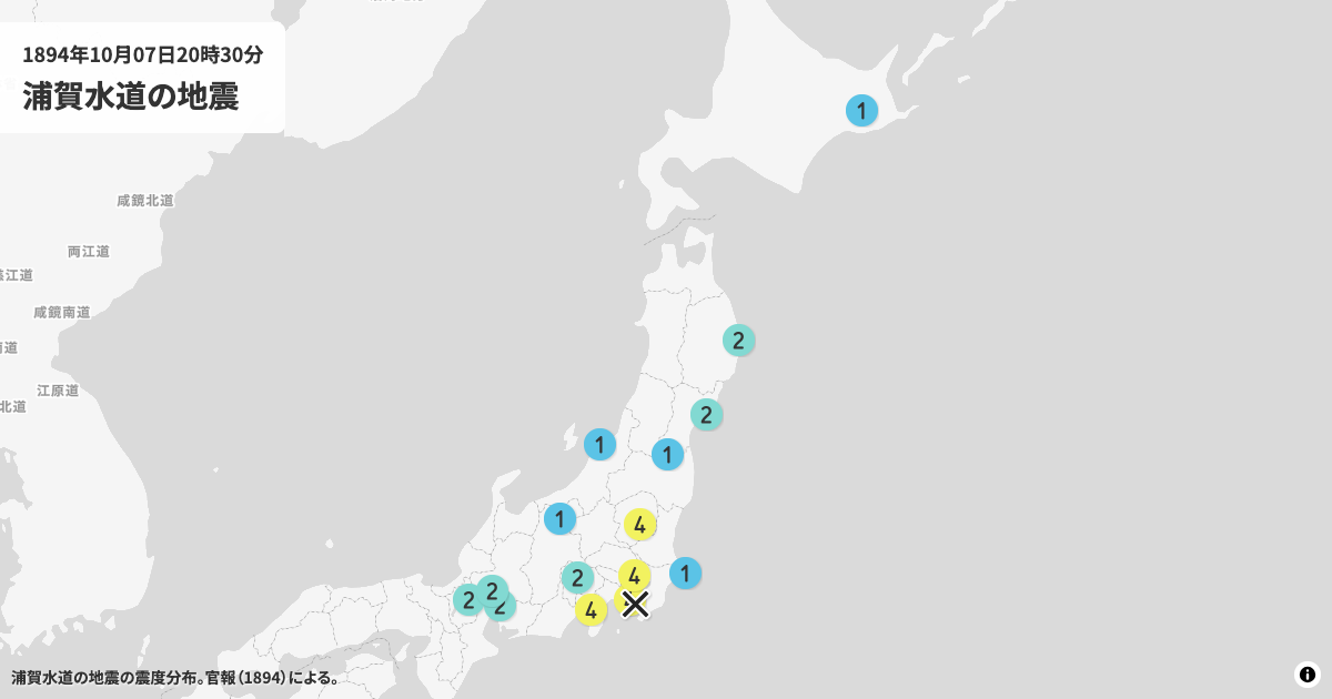 1894年浦賀水道の震度分布
