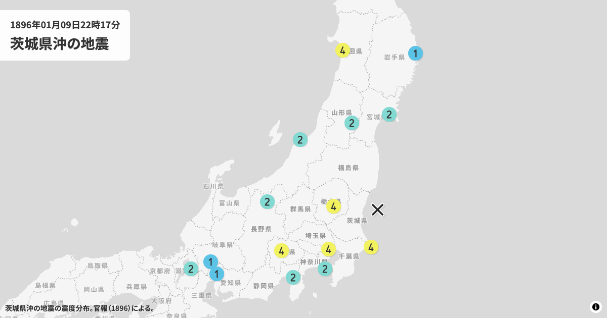 1896年茨城県沖の震度分布