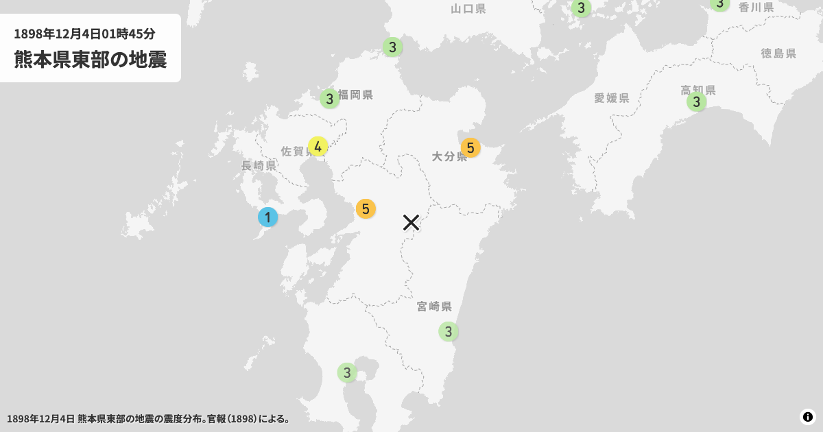 1898年熊本県東部の震度分布
