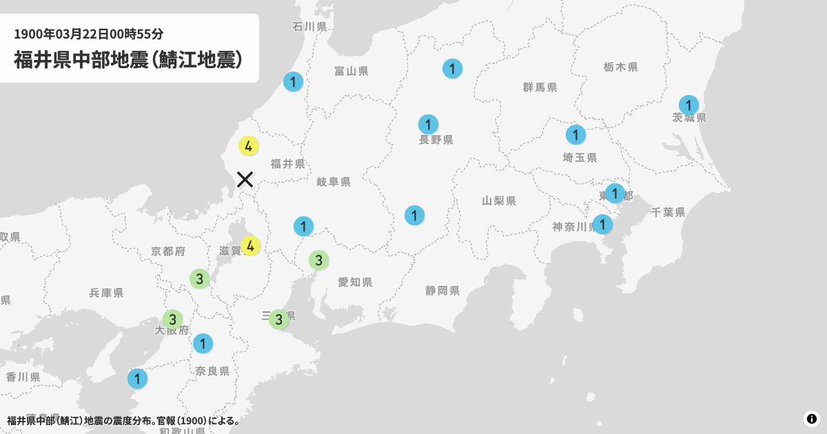 1900年鯖江地震の震度分布
