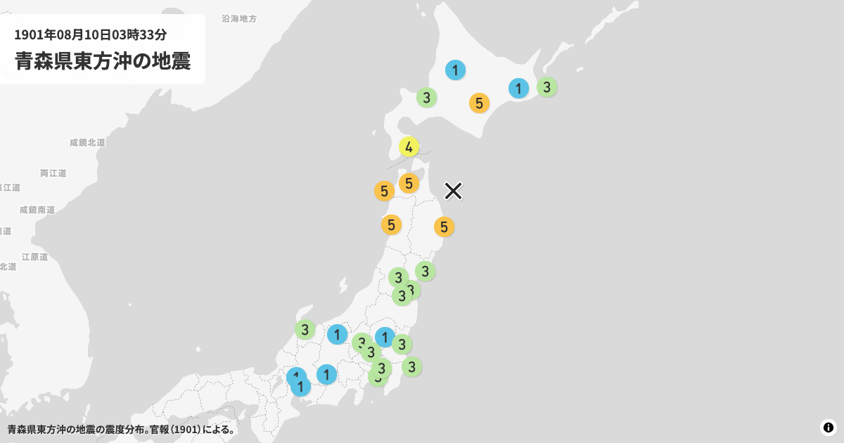 1901年青森県東方沖の震度分布