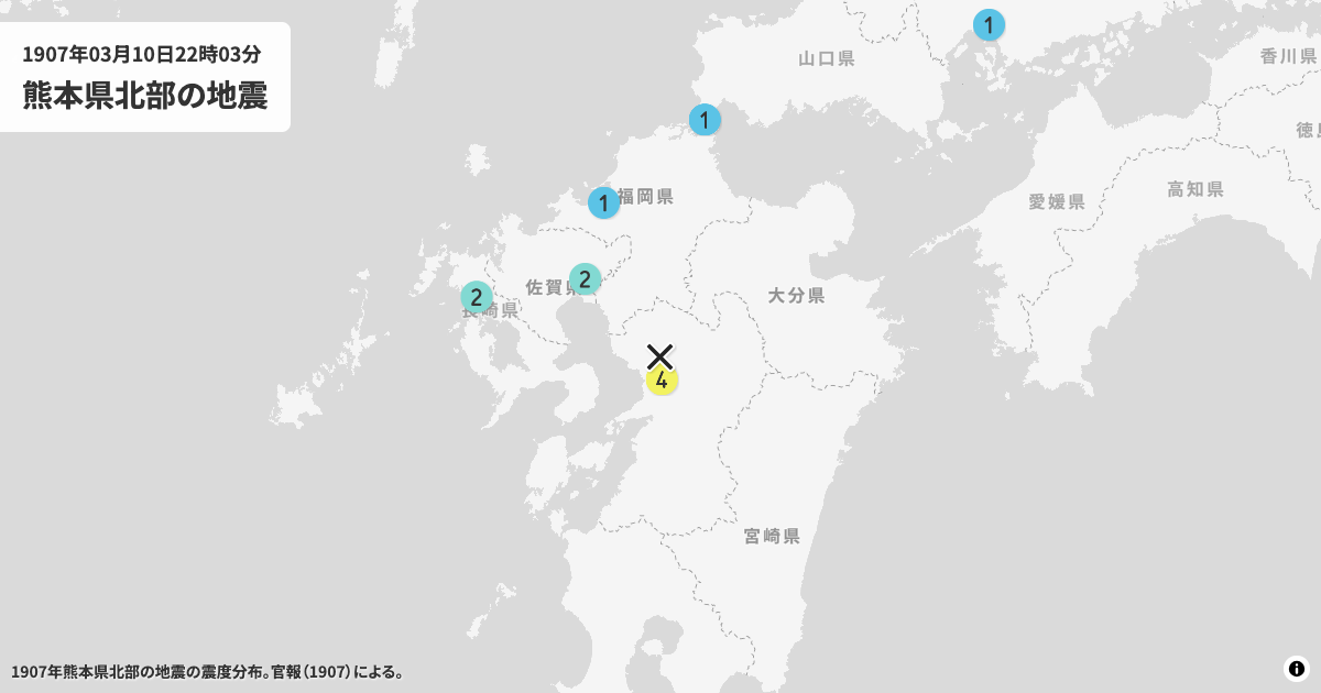 1907年熊本県北部の震度分布