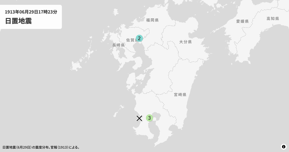 1913年日置地震の震度分布