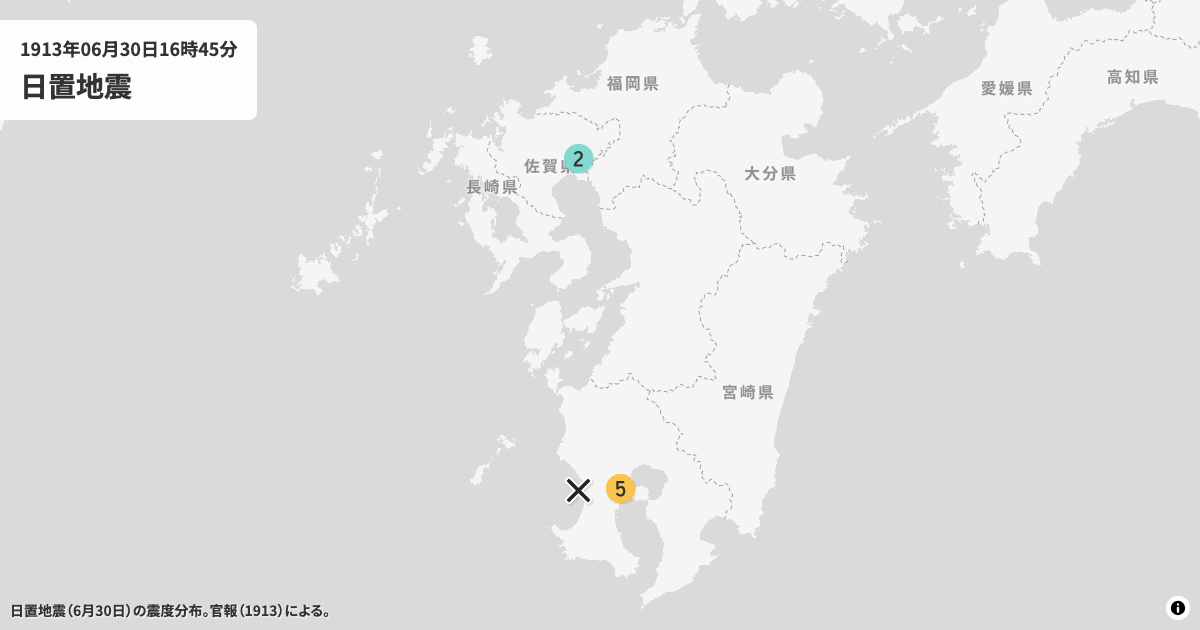 1913年日置地震の震度分布