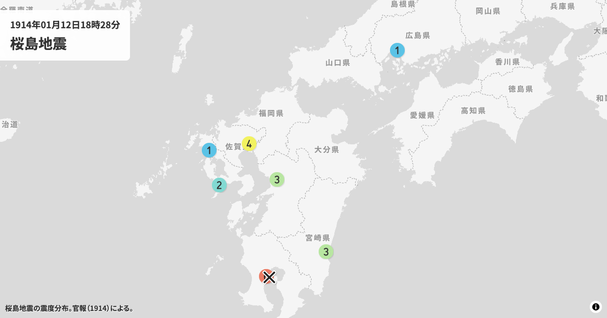 1914年桜島地震の震度分布