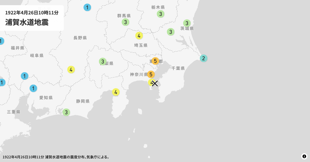 1922年浦賀水道地震の震度分布
