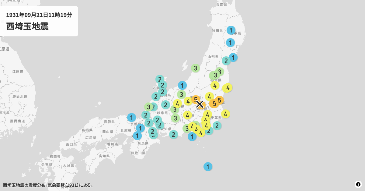 1931年西埼玉地震の震度分布