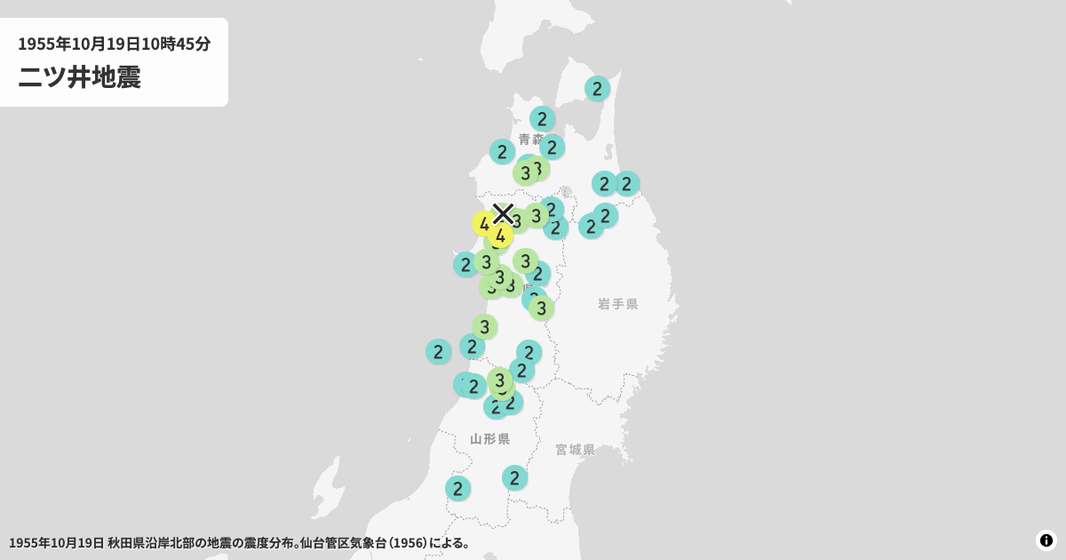 1955年二ツ井地震の震度分布