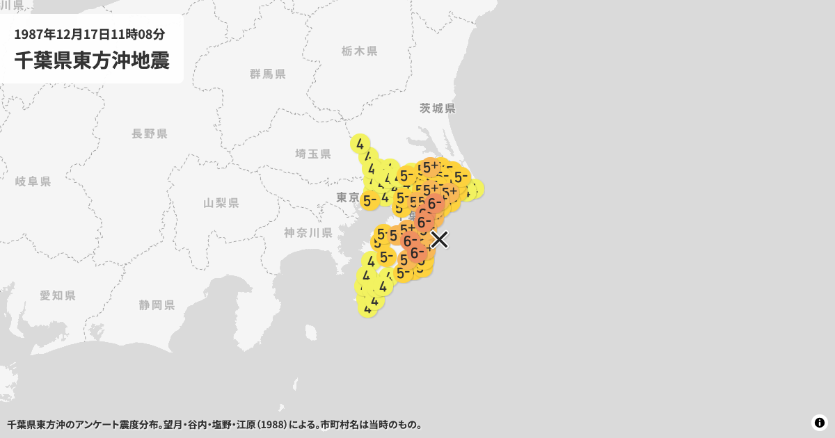 1987年千葉県東方沖地震の震度分布