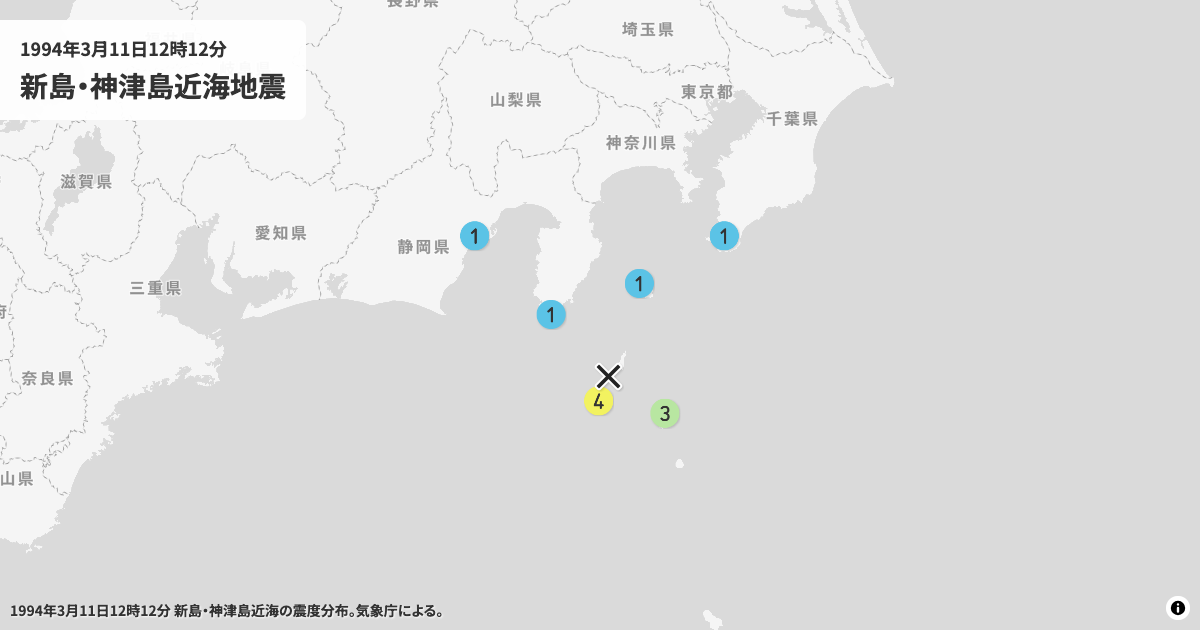 1994年新島・神津島近海の震度分布