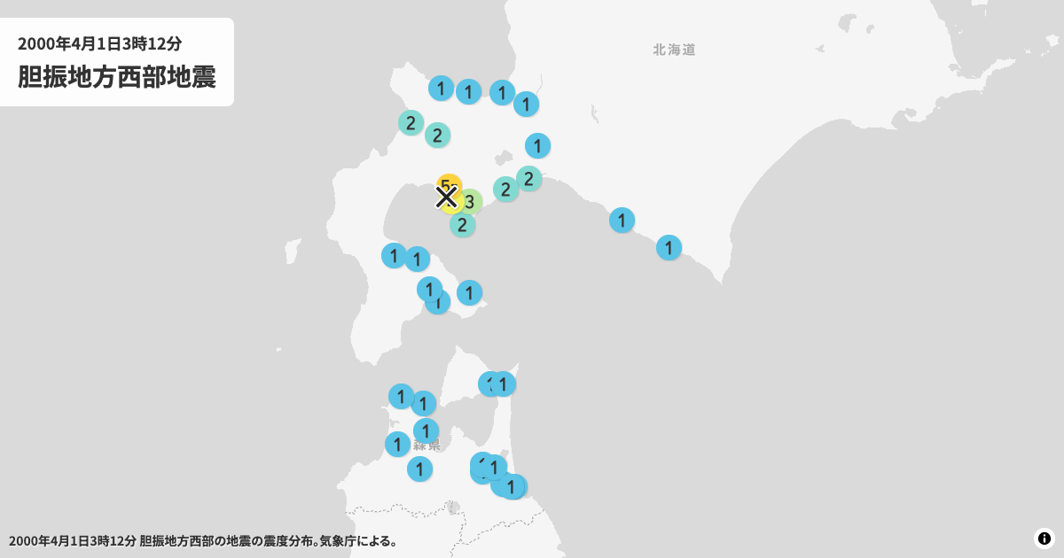 2000年胆振地方西部の震度分布