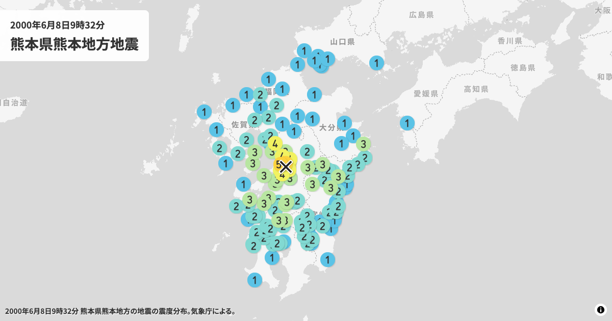 2000年熊本県熊本地方の震度分布