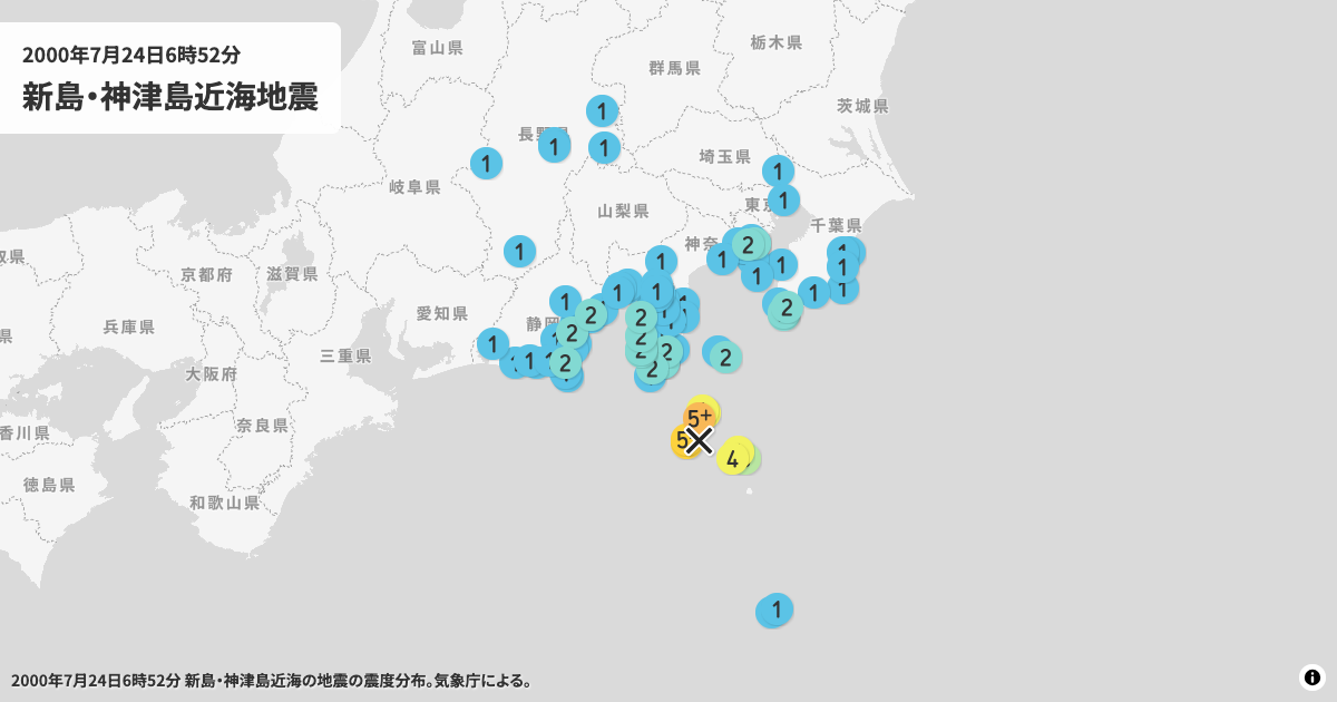 2000年新島・神津島近海の震度分布
