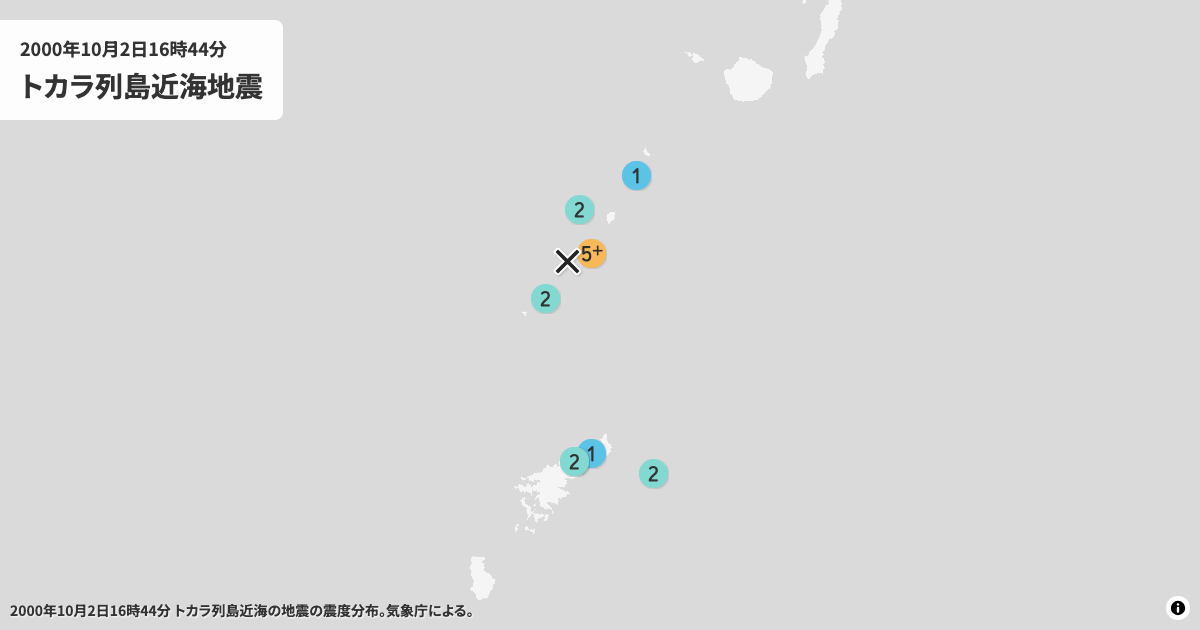 2000年トカラ列島近海の震度分布