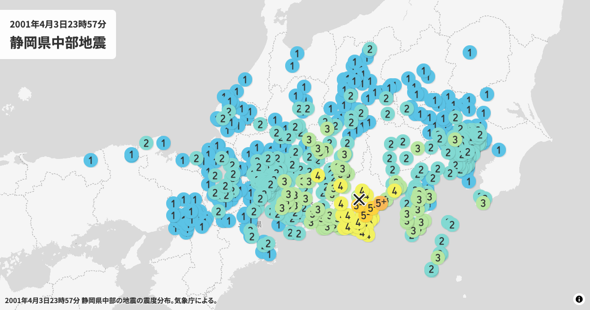 2001年静岡県中部の震度分布