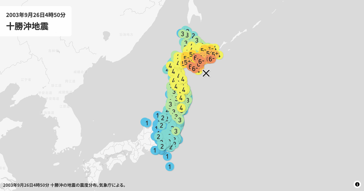2003年十勝沖地震の震度分布