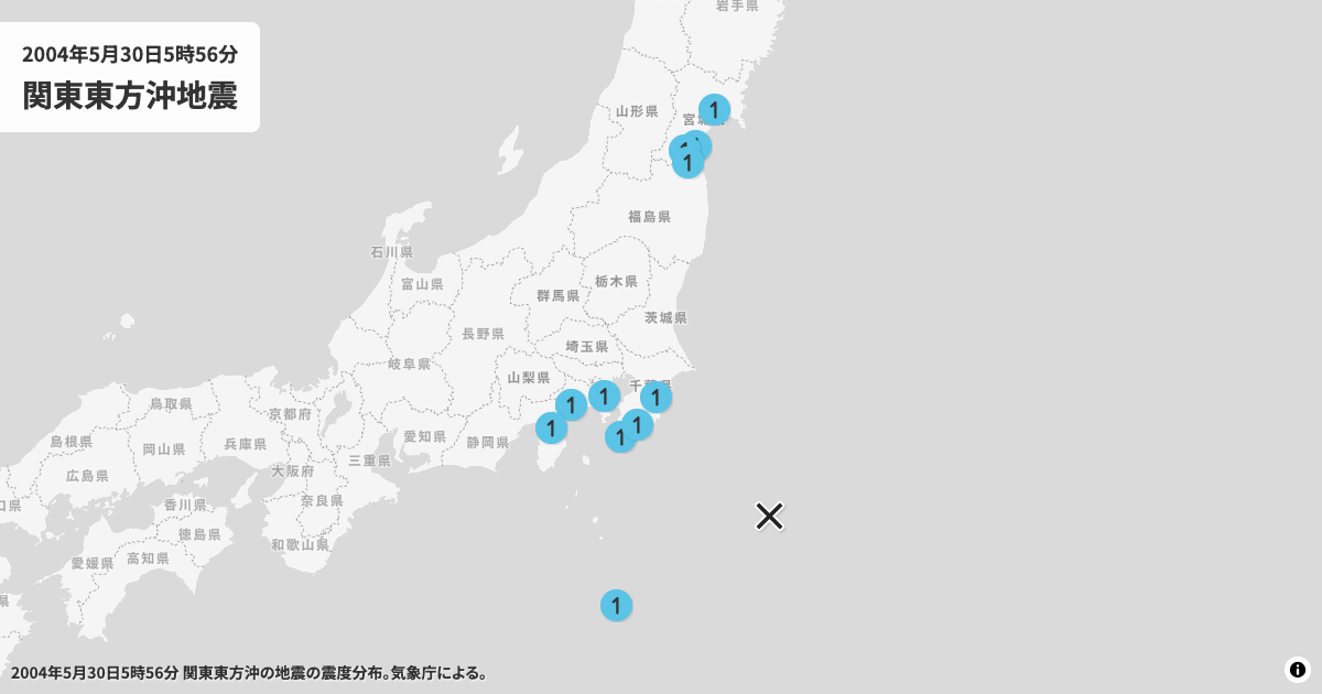 2004年関東東方沖の震度分布