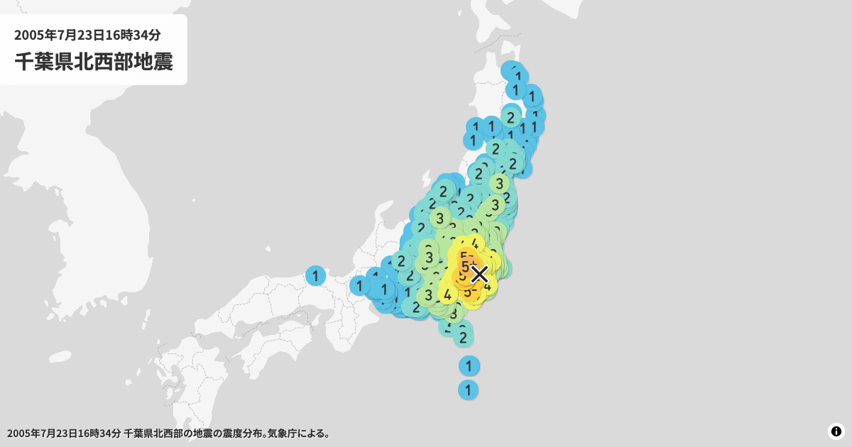 2005年千葉県北西部の震度分布
