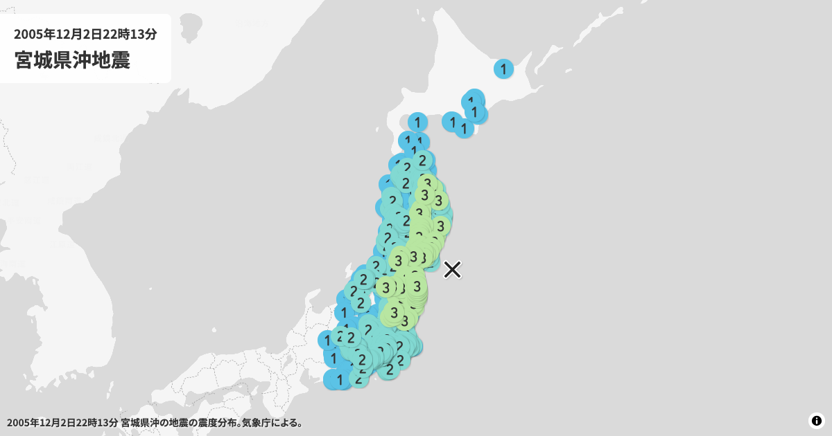 2005年宮城県沖の震度分布