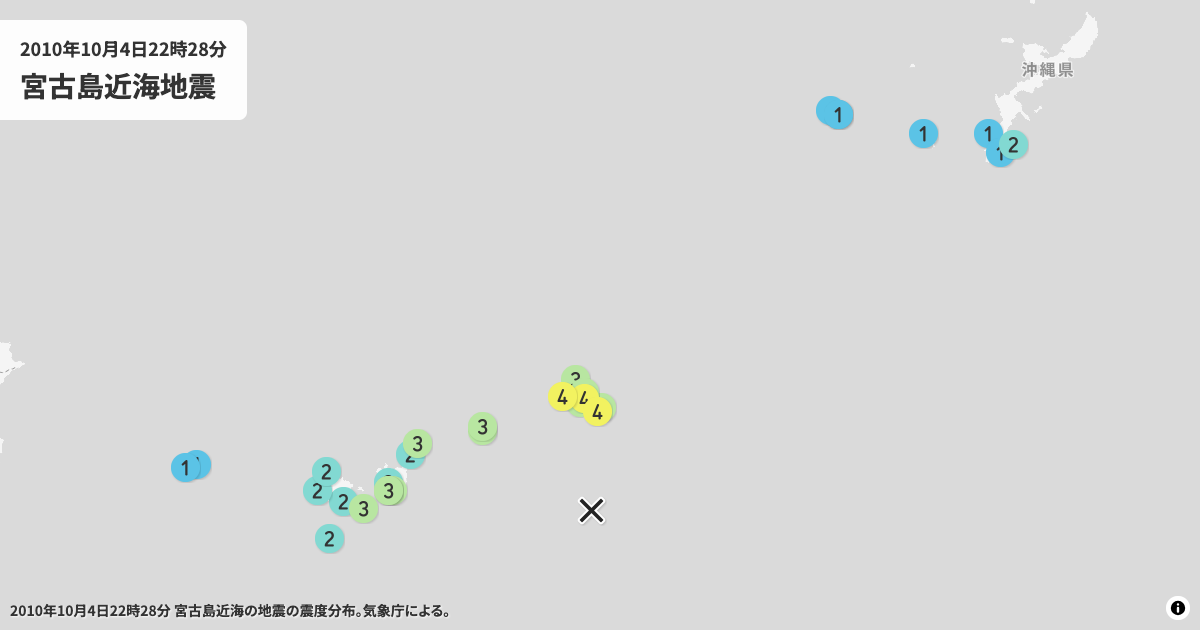 2010年宮古島近海の震度分布
