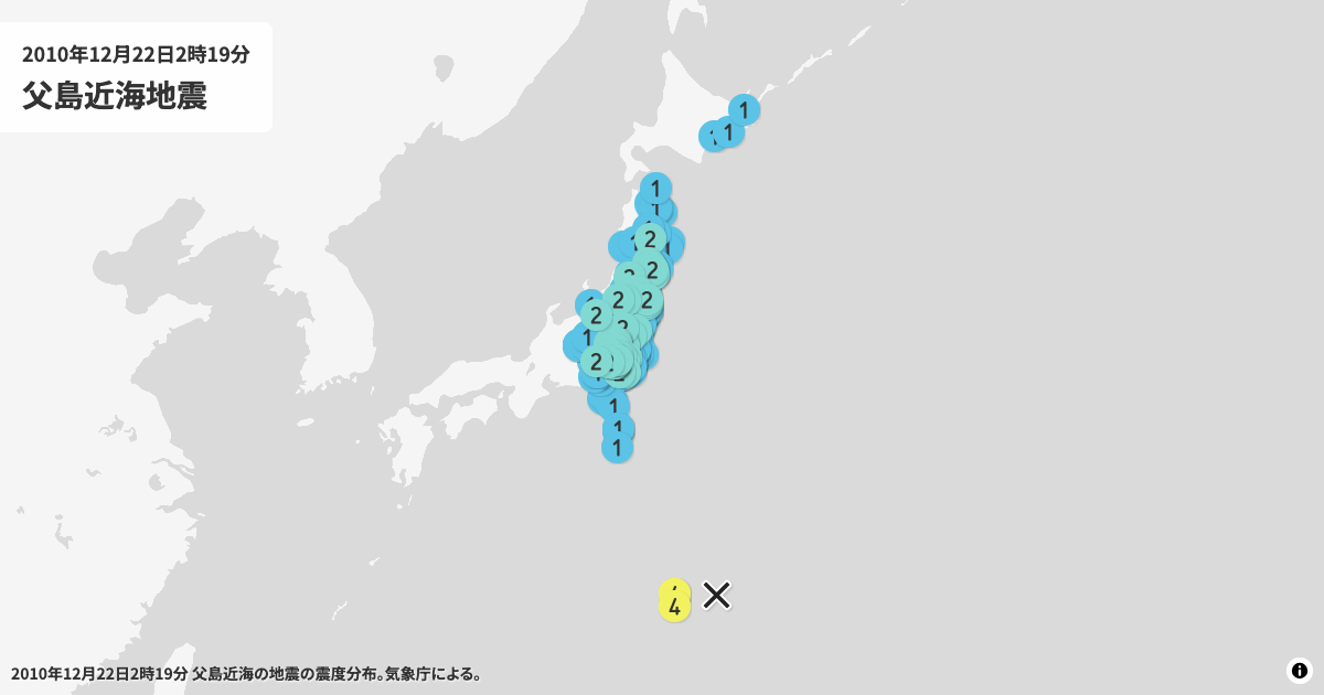 2010年父島近海の震度分布