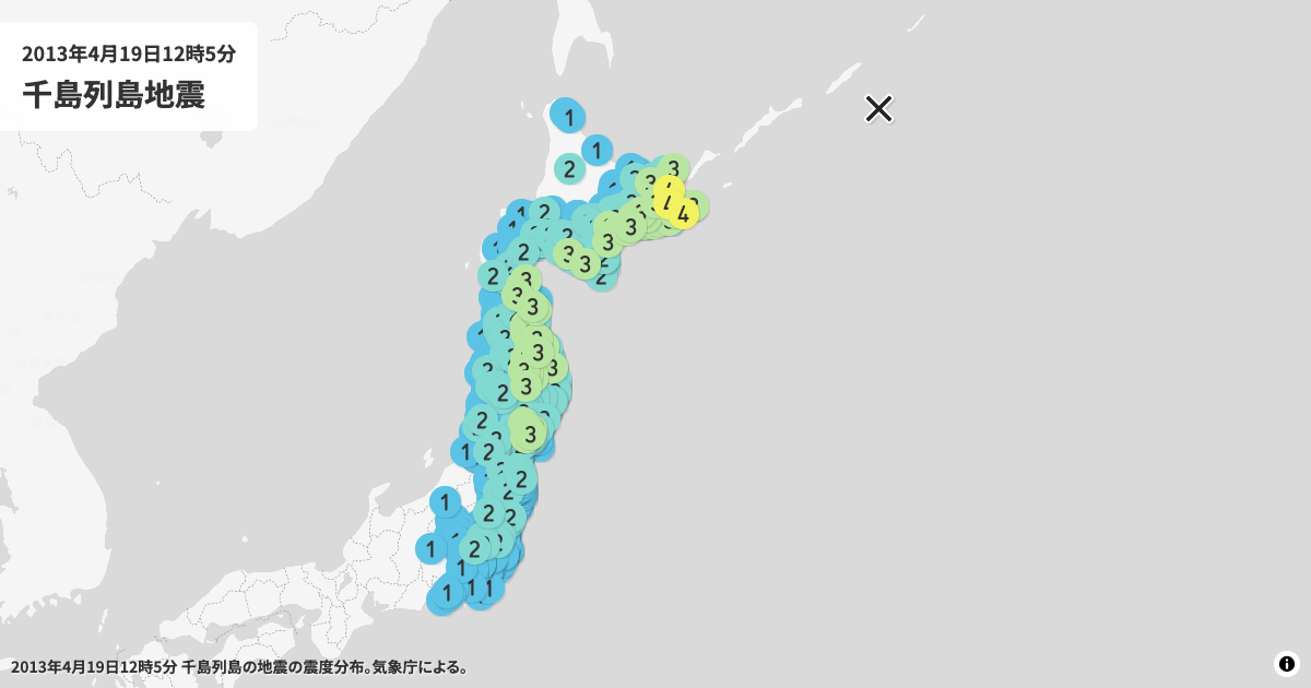 2013年千島列島の震度分布