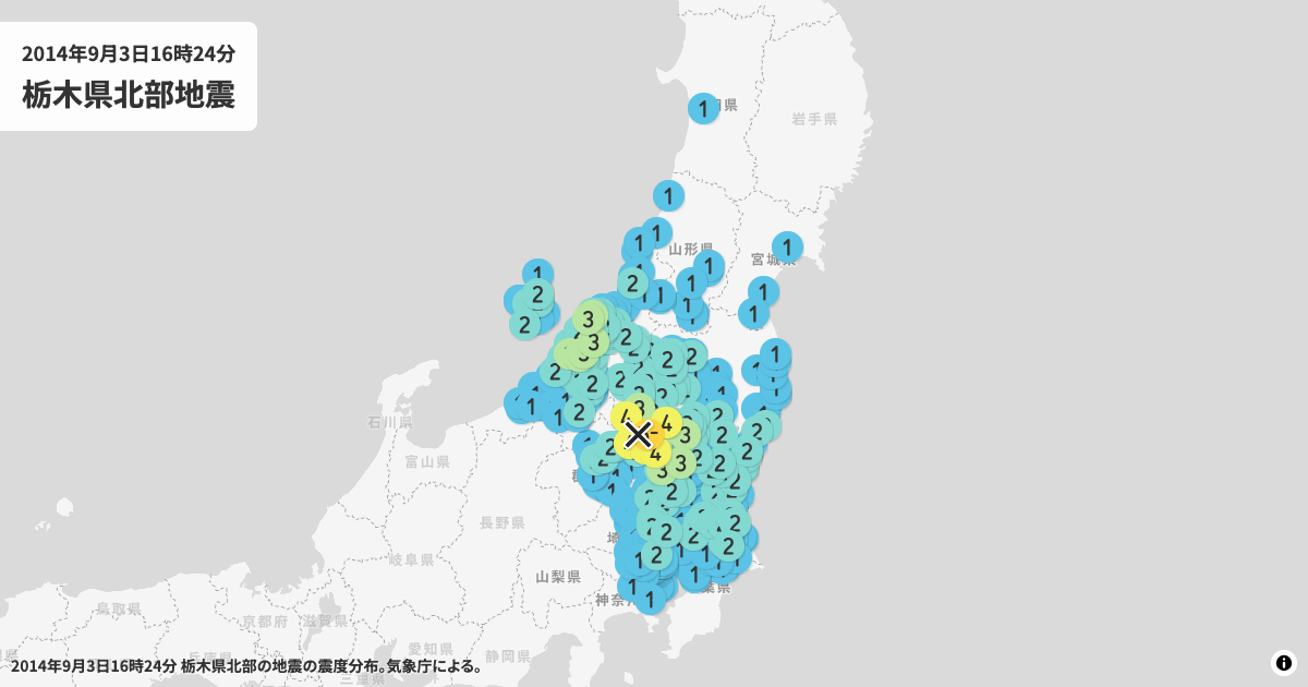 2014年栃木県北部の震度分布