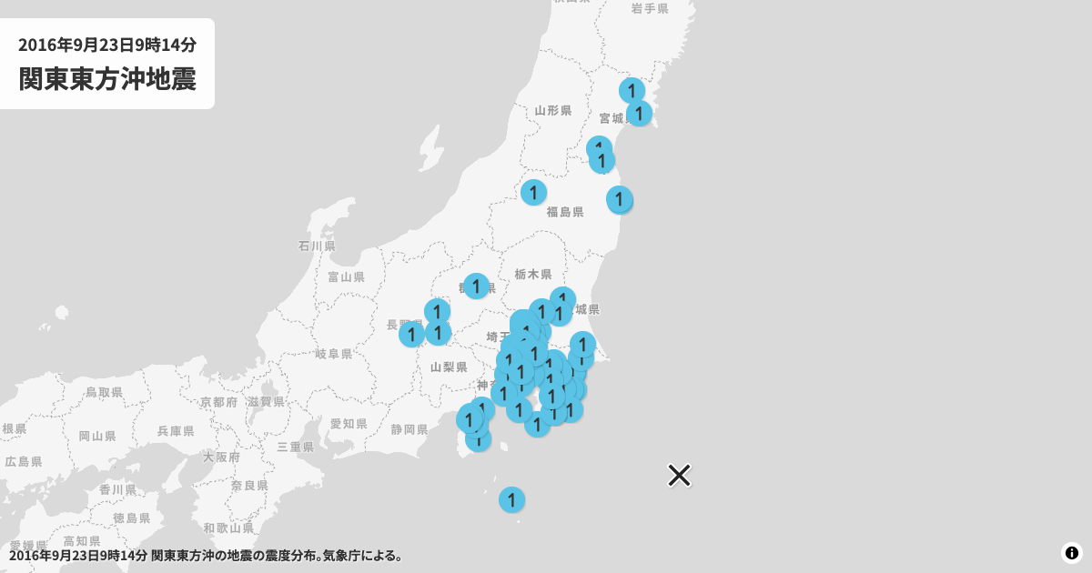 2016年関東東方沖の震度分布