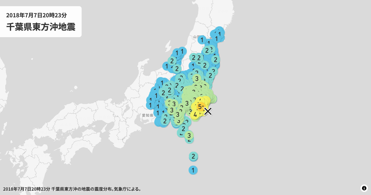 2018年千葉県東方沖の震度分布